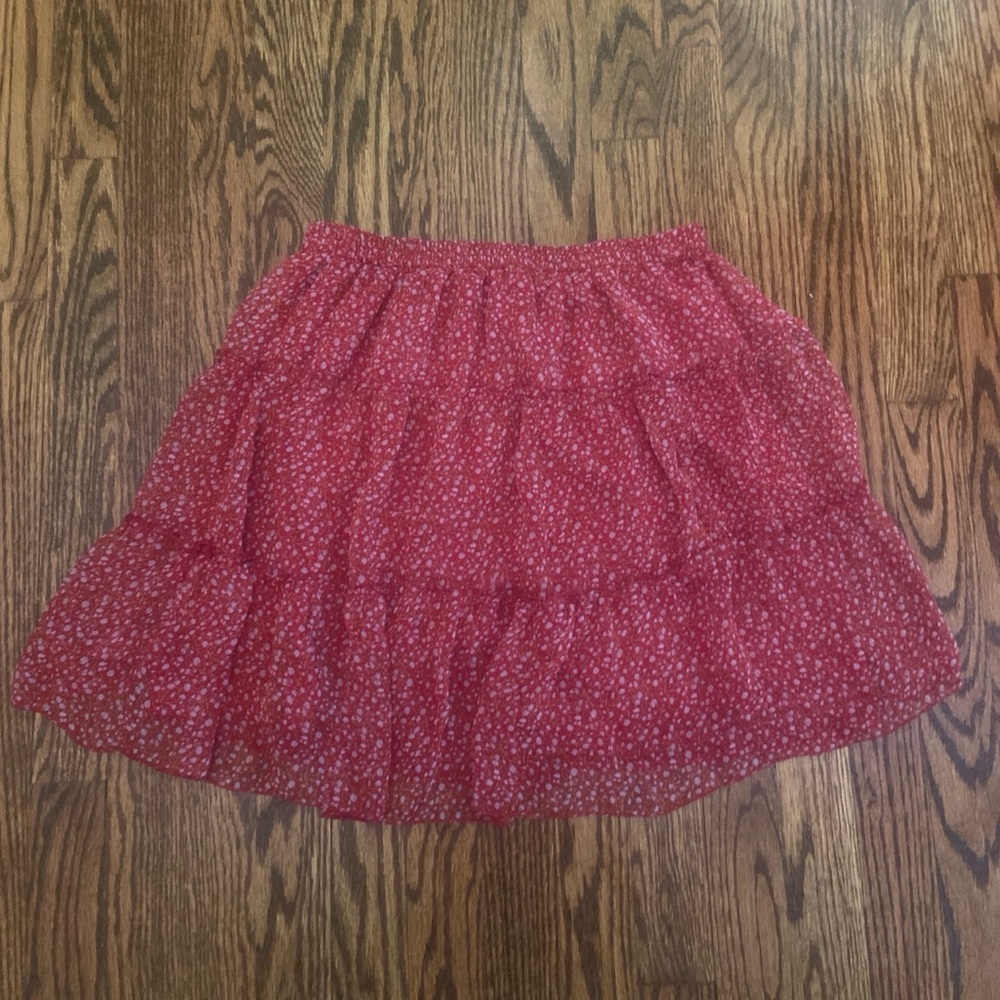 Vintage Red Floral Tiered Above Knee Skirt by Funky People Sz XL
